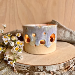 Candle tealight holder tealight wax ice crystal blue ceramic clay glaze birthday Christmas gift candleholder teatime