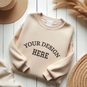 Sand Sweater Mockup Gildan 18000 Mockup Gildan Cream Sweatshirt Mockup Model Mockup Stock Photography SVG Mockup JPG Digital Download