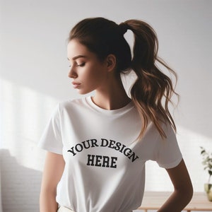 White Bella Canvas 3001 Mockup, Bella Canvas Mockup, White T-Shirt Mockup, Female Model Mockup, Woman 3001 T-shirt Mockup, Lifestyle Mockup