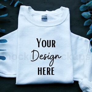 White Sweater Mockup Gildan 18000 Mockup Gildan White Sweatshirt Mockup Model Mockup Stock Photography SVG Mockup JPG Digital Download