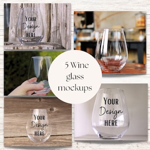 Wine glass mockup bundle, stemless wine glass mock up, glass mockup, clear wine glass stock photo, wine glass digital JPG, PNG