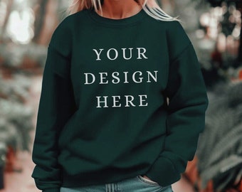 Forest Green Gildan 18000 Sweatshirt Mockup, Forest Green Sweater Mockup, Model Mockup, Heavy Blend Sweatshirt, Christmas Mockup, Christmas