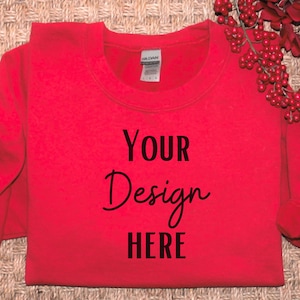 Red Sweater Mockup Gildan 18000 Mockup Gildan Red Sweatshirt Mockup Model Mockup Stock Photography SVG Mockup JPG Digital Download