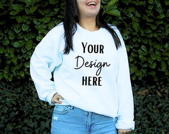 Gildan 18000 Mockup | Gildan White Sweatshirt Mockup | Sweatshirt Model Mockup | Simple Mock up | White Gildan Crewneck Mockups | Oversized