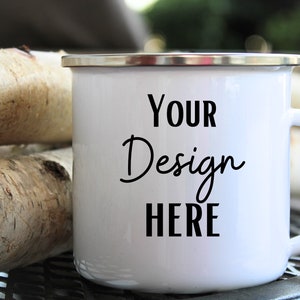 White Enamel, Camping Cup, Mockup Coffee Cup, Mug Mock up, Stock Photography, Mug Hot chocolate, Outdoor Mock Up, JPG, PNG Digital Download