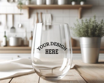 Wine glass mockup, stemless wine glass mock-up, glass mockup, clear wine glass stock photo, wine glass digital JPG, PNG