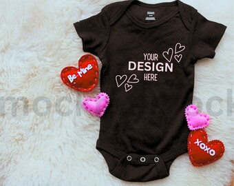 Valentine's Day Mockup, Black Bella Canvas, Baby Onesie Mockups, Mock-up Baby Bodysuit, Digital Download, PNG, JPG, Neutral, Baby Onsie