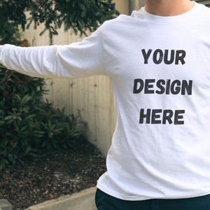 Mockup Male Model Mockup Outdoor Mockup Guy Mockup Long Sleeve Crew Neck - Bella Canvas 3501 - White Men&#39;s Long Sleeve -Mockup - Male Model