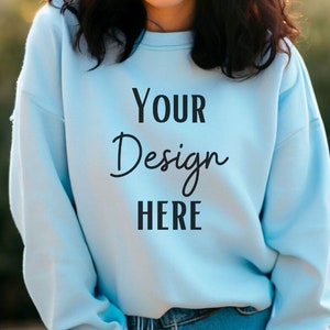 Gildan 18000 Mockup, Gildan Light Blue Sweatshirt Mockup, Sweatshirt Model Mockup, Gildan Light Blue, Simple Mockup