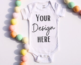 Easter Eggs White Onesie Mockup Flat Lay | Infant Flower Spring | Rustic Farmhouse | Simple Bodysuit | Gender Neutral | Cute Pastel