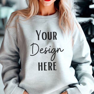 Gildan 18000 Sweatshirt Mockup, Ash Sweatshirt, Heavy Blend Sweatshirt, Model Mockup, Holiday Mockup, Christmas Mockup, Ash Grey Sweatshirt