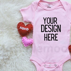 Valentine&#39;s Day Mockup, Pink Bella Canvas, Baby Onesie Mockups,  Mock-up, Baby Bodysuit, Mockup Babygrow, Mockup, JPG, PNG Digital Download