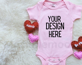 Valentine's Day Mockup, Pink Bella Canvas, Baby Onesie Mockups,  Mock-up, Baby Bodysuit, Mockup Babygrow, Mockup, JPG, PNG Digital Download