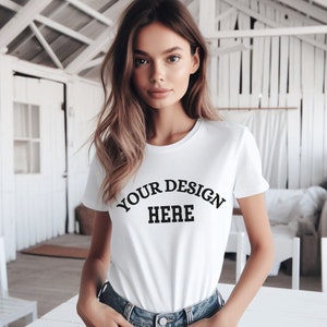 White Bella Canvas 3001 Mockup, Bella Canvas Mockup, White T-Shirt Mockup, Female Model Mockup, Woman 3001 T-shirt Mockup, Lifestyle Mockup