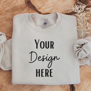 Sweatshirt Mockup, Gildan 18000 Mockup, Gildan Sand Crewneck Mockup, Gildan Sweatshirt Mockup, Gildan 18000 Sand folded Sweatshirt Mock up