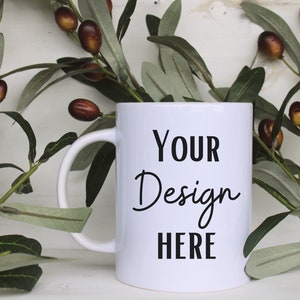White Mug Mockup, Woman Holding Mug Close-Up, Blank Mug for Sublimation Mock-Up, Cute Ceramic Coffee Mug, Photoshop Smart Object Stock Photo