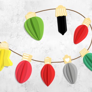Archivo SVG de luces navideñas para cortar en papel, Archivo SVG de luces navideñas para Cricut, Archivo SVG de guirnalda de papel arcoíris, Archivo SVG de Feliz Navidad, Regalo de Navidad, Archivo SVG digital