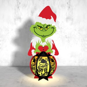 Lanterne en papier dessin animé Noël fichier découpé Svg, Grinchmas découpé dans du papier, personnages de Noël lanterne Svg, caisson lumineux Svg, Svg Noël, lanternes en papier
