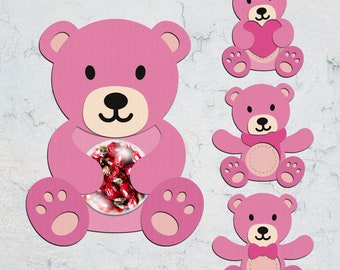 Valentine Teddy Bear Candy Dome svg, Pink Bear Candy Ornament Svg, Chocolate Holder Svg, Valentines Candy Holder svg, Digital Cut File