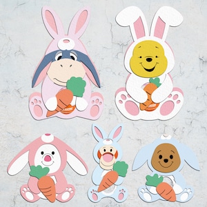Cartoon Frohe Ostern Kinder Ei Halter svg, Schokoladenhalter svg, Cute Bear And Friends Creme Ei Halter svg, Cartoon Ostern Schnittdatei