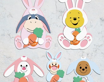 Cartoon Happy Easter Kinder Egg Holder Svg,Cartoon Chocolate Holder Svg, Cute Bear And Friends Creme Egg Holder Svg, Cartoon Easter Cut File
