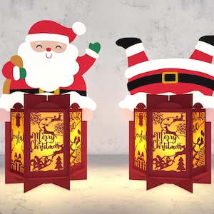 Père Noël lanterne en papier découpé fichier Svg, papier découpé drôle de Noël, Svg de lanterne de Noël, boîte à lumière de lanterne, décoration de Noël, lanternes en papier