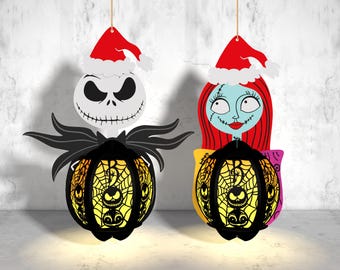 Arquivo de corte SVG para lanterna de Natal do Pesadelo, Lanterna de personagens de filmes em SVG, Lanterna de Natal em SVG, Arquivo de corte de Natal em SVG, Arquivo de caixa de luz em SVG