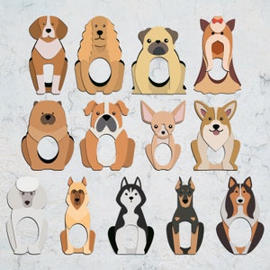 May include: A set of 14 dog breed illustrations, each with a unique design and color scheme. The illustrations are perfect for crafting projects, scrapbooking, or creating personalized gifts.