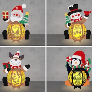 Grappige kerst lantaarn papier gesneden Svg, Merry Christmas papier gesneden bestand Svg, kerstman kerst lantaarn Svg, sneeuwpop lantaarn Svg, digitale Svg