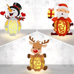 Merry Christmas papieren lantaarn gesneden bestand Svg, Santa Christmas papier knippen, kerst lantaarn Svg, sneeuwpop lichtbak Svg, rendieren kerstlantaarns