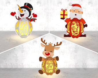 Merry Christmas Paper Lantern Cut File Svg,Santa Christmas Paper Cut,Christmas Lantern Svg,Snowman Light Box Svg,Reindeer Christmas Lanterns