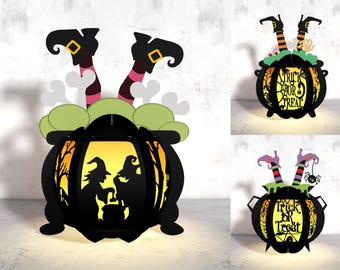 Cauldron Halloween Lantern SVG,Halloween Witch Lantern Svg,Halloween Paper Lantern,Halloween Cut File Svg,Witch Paper Cut,Light Box SVG File