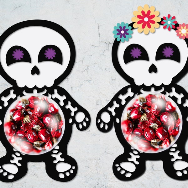 Day Of The Dead Candy Dome Holder Cut File ,Skeleton Candy Holder Svg, Skeletons Couple Candy Holder Svg, Chocolate Candy Holder Svg