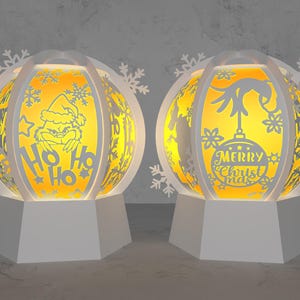 Cartoon kerstlantaarn SVG, Merry Christmas gesneden bestand Svg, kerst papieren lantaarn, Grinchmas papier knippen, lichtbak SVG-bestand, papieren lantaarns