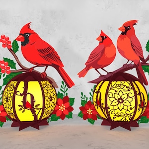 Christmas Cardinal Bird Lantern Cut File Svg, Cardinal Bird Paper Cut, Christmas Lantern Svg, Cardinal Light Box Svg, Lanterns Paper Cut Svg