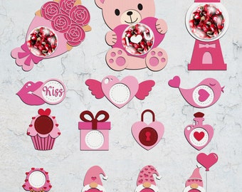 Valentine Set Candy Dome svg, Valentine Gnome Candy Ornament Svg, Bear Chocolate Holder Svg, Valentines Candy Holder svg, Digital Cut File
