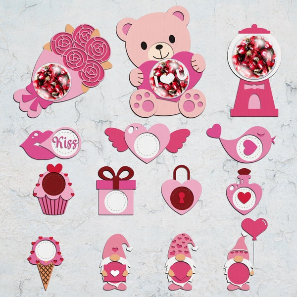 Valentine Set Candy Dome svg, Valentine Gnome Candy Ornament Svg, Bear Chocolate Holder Svg, Valentines Candy Holder svg, Digital Cut File
