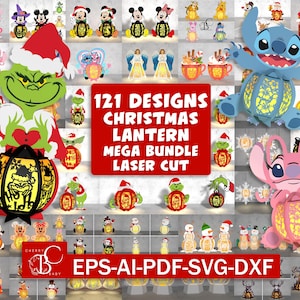 Mega Bundle Laterne Papier geschnitten Datei svg, Zeichentrickfiguren Laterne svg, Weihnachts Light Box svg, Papiervorlagen DIY Laterne, Shadowbox Lampe SVG