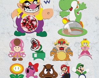 Cúpula de caramelo de videojuego svg, Adorno de caramelo de personajes de juego Svg, Porta chocolates Svg, Porta caramelos de Super Family svg, Archivo de corte digital
