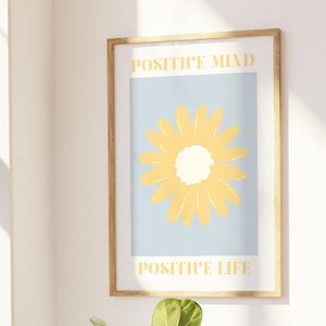 Positive Quote Wall Print, Aesthetic Room Decor Blue and Yellow, Positivity Poster, Sunflower Art Print, Dorm Room Decor, Simple Prints Blue