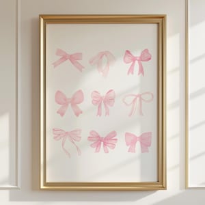 Pink Nursery Decor Bow Print Girly Coquette Wall Art Blush Pink Room Poster Trendy College Apartment Decor Aesthetic Cottagecore Art Print