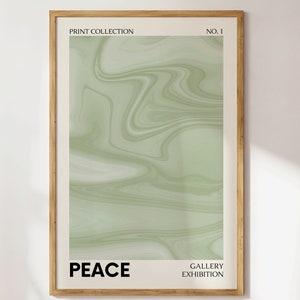 Green Poster, Room Decor Aesthetic, Trendy Green Wall Art, Peace Retro Motivational Typography Print, Dorm Decor Sage Green Art Print