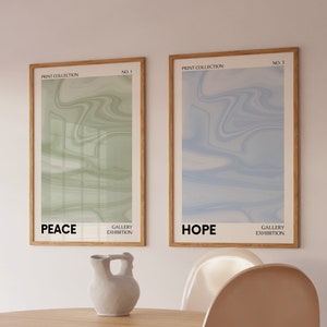 Set of 2 Positive Poster, Bedroom Poster Set of 2, Two Piece Quote Wall Art, Peace Quote Poster, Blue Green Poster Set, 2 Piece Art