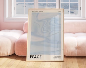 Light Blue Poster, Peace Poster, Digital Print, Room Decor Aesthetic Blue Wall Art, Trendy Dorm Room Decor, Baby Blue Wall Print College