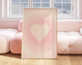 Light Pink Heart Poster Pastel Pink Wall Art Trendy Aesthetic Dorm Room Decor Blush Pink Retro Girly Print Digital Download Single Print