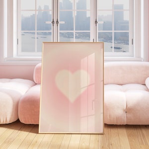 Affiche coeur rose clair, art mural rose pastel, décoration tendance esthétique pour dortoir, rose poudré, impression girly rétro, téléchargement numérique, impression unique