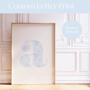 Lettre personnalisée impression monogramme impression numérique nom personnalisé impression dortoir art mural filles bleu clair art floral vintage galerie d'art mural personnalisé