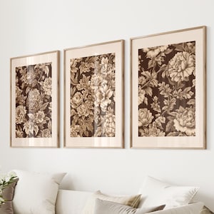 Braun Wand-Kunstdruck Vintage Blumen 3er Set Gemälde Beige Stimmungs dunkel Blumen Kunst Herbst Druck Ästhetik Herbst Toile Digital Art Neutral Gemütlich