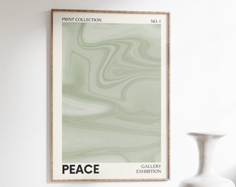 Green Poster, Room Decor Aesthetic, Trendy Green Wall Art, Peace Retro Motivational Typography Print, Dorm Decor Sage Green Art Print