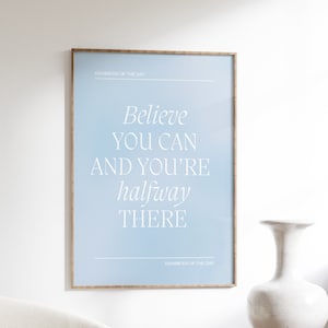 Light Blue Wall Art Aesthetic Room Decor Blue, Motivational Quote Poster, Office Typography Print Minimalist, Dorm Art Print Blue Positive